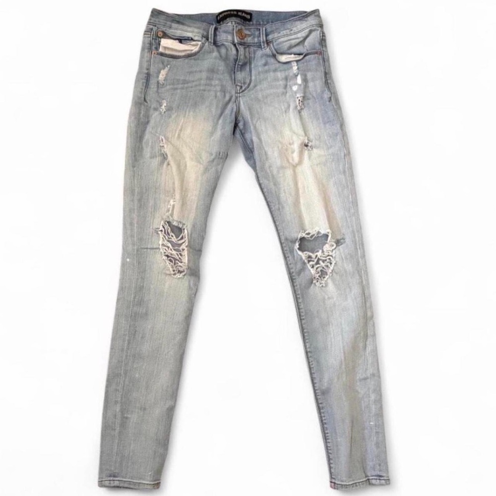 Express Distressed Light Wash Mid-Rise Skinny Jeans/Jeggings